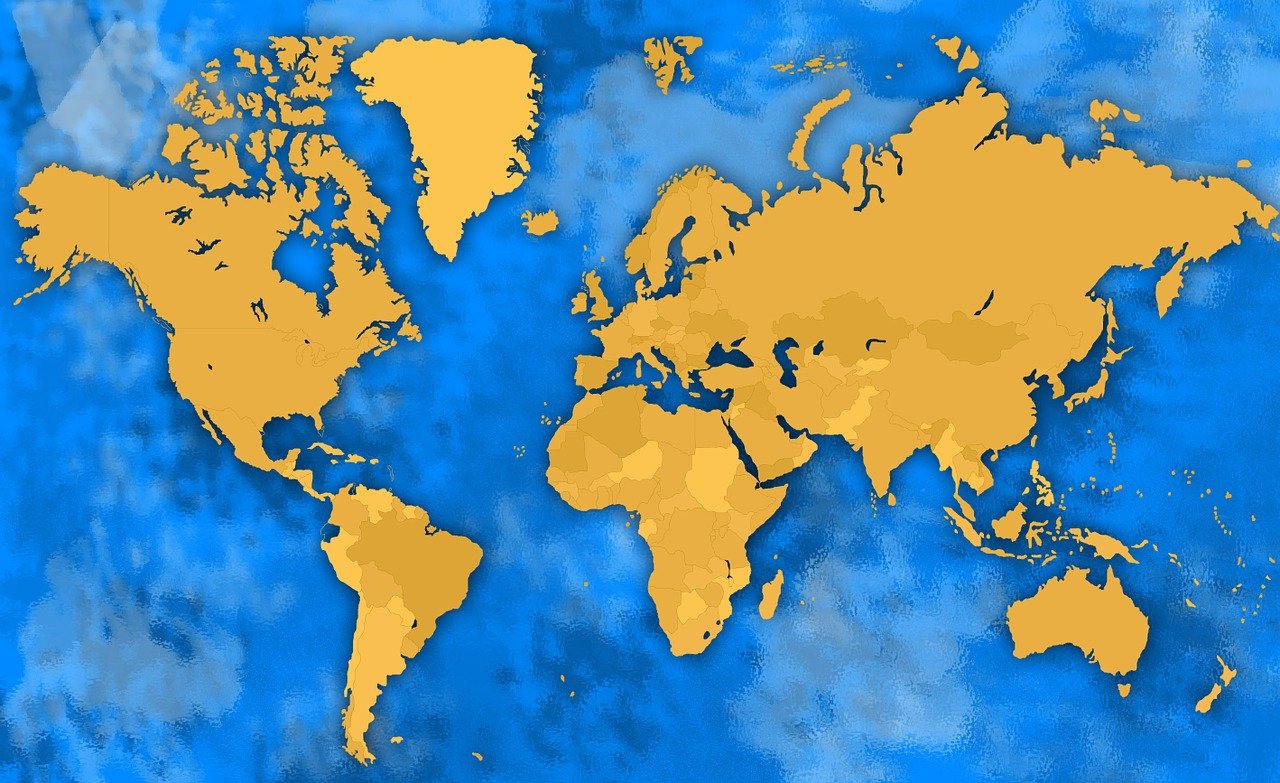 De klassieke Mercator projectie. Zonder Zuidpool en een Groenland dat net zo groot is afgebeeld als Afrika. In werkelijkheid past Groenland maar liefst 14 x in Afrika! 